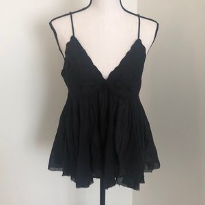 Free People Charcoal Gauzy Flowy Embroidered Top